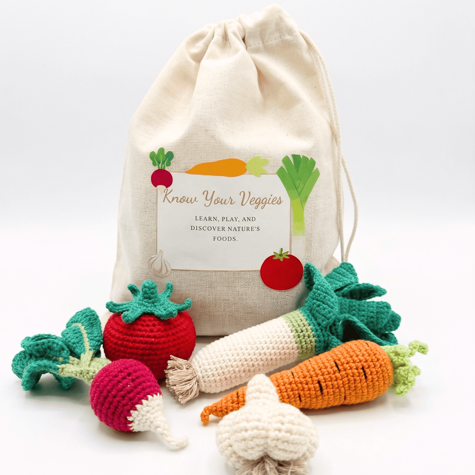 bebemoss.com Educational Toy Know Your Veggies – Organic Crochet Play Set handmade by moms gifts with purpose