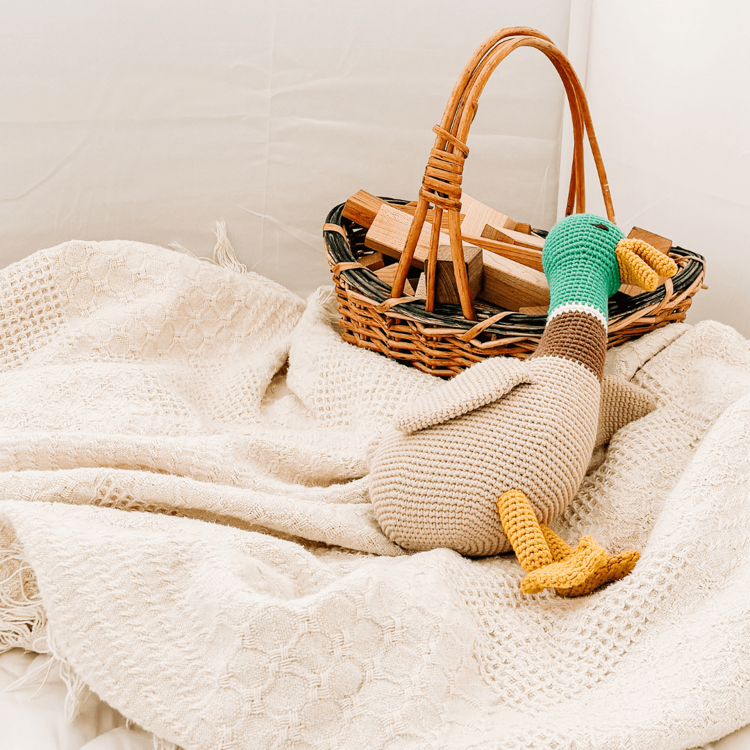 bebemoss.com stuffed animal Ollie the Duck handmade by moms gifts with purpose