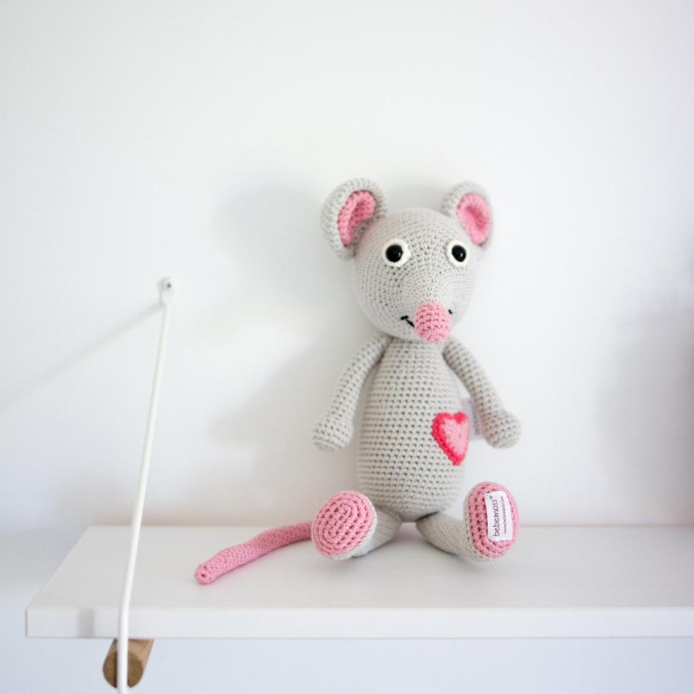 bebemoss.com stuffed animal Emma the mouse handmade by moms gifts with purpose