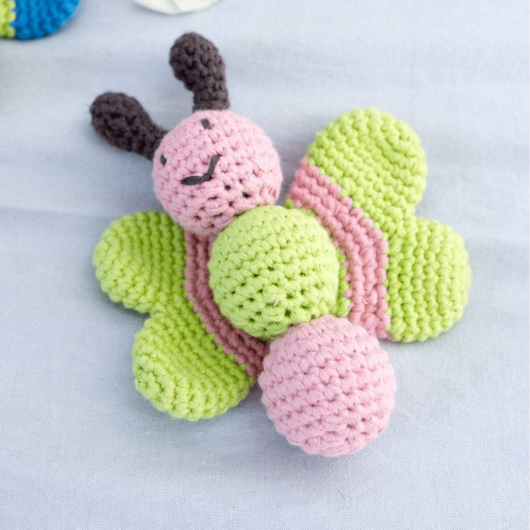 bebemoss.com Pink and Green Butterfly baby rattle handmade by moms  gifts with purpose