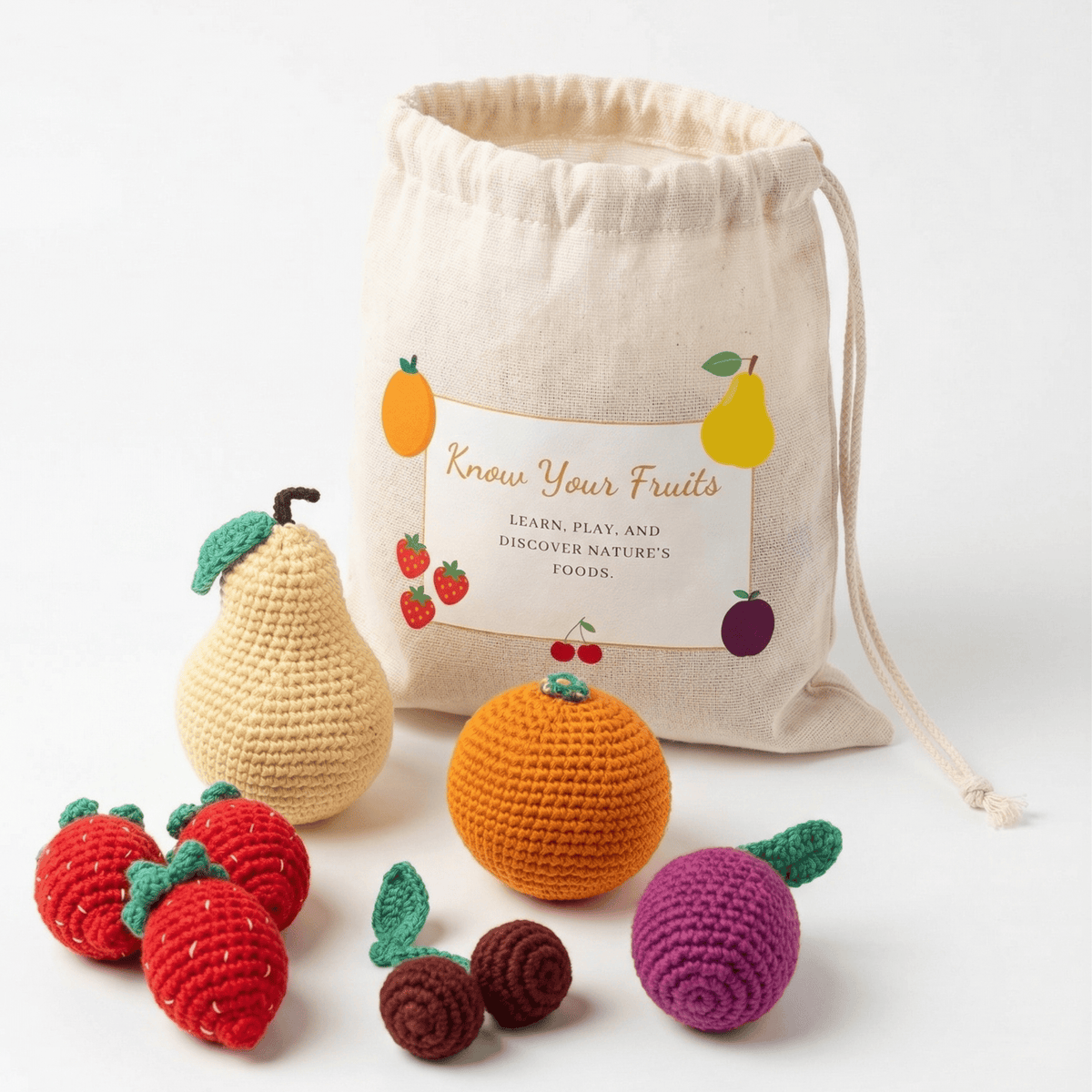 bebemoss.com Educational Toy Know Your Fruits – Organic Cotton Play Food Set handmade by moms  gifts with purpose