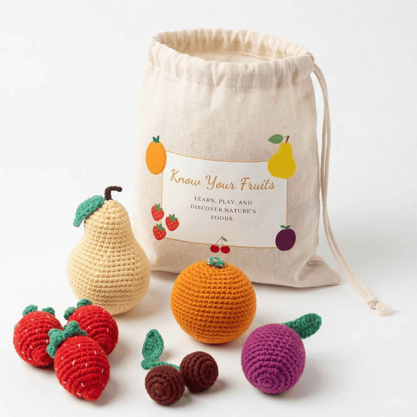 bebemoss.com Educational Toy Know Your Fruits – Organic Cotton Play Food Set handmade by moms  gifts with purpose