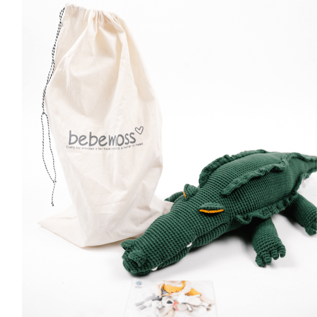bebemoss.com stuffed animal Marvin the Crocodile - big handmade by moms  gifts with purpose