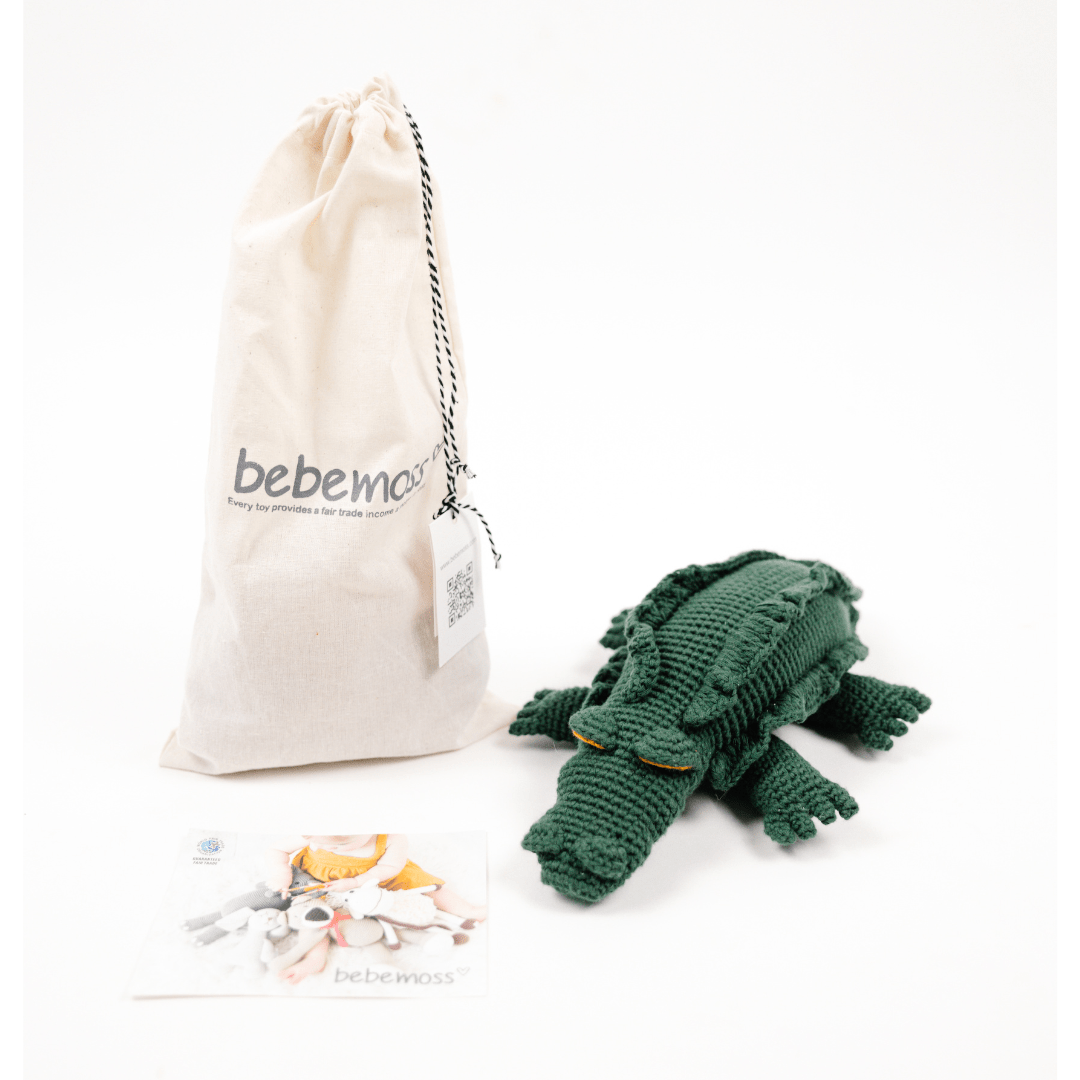 bebemoss.com stuffed animal Marvin the Crocodile handmade by moms  gifts with purpose
