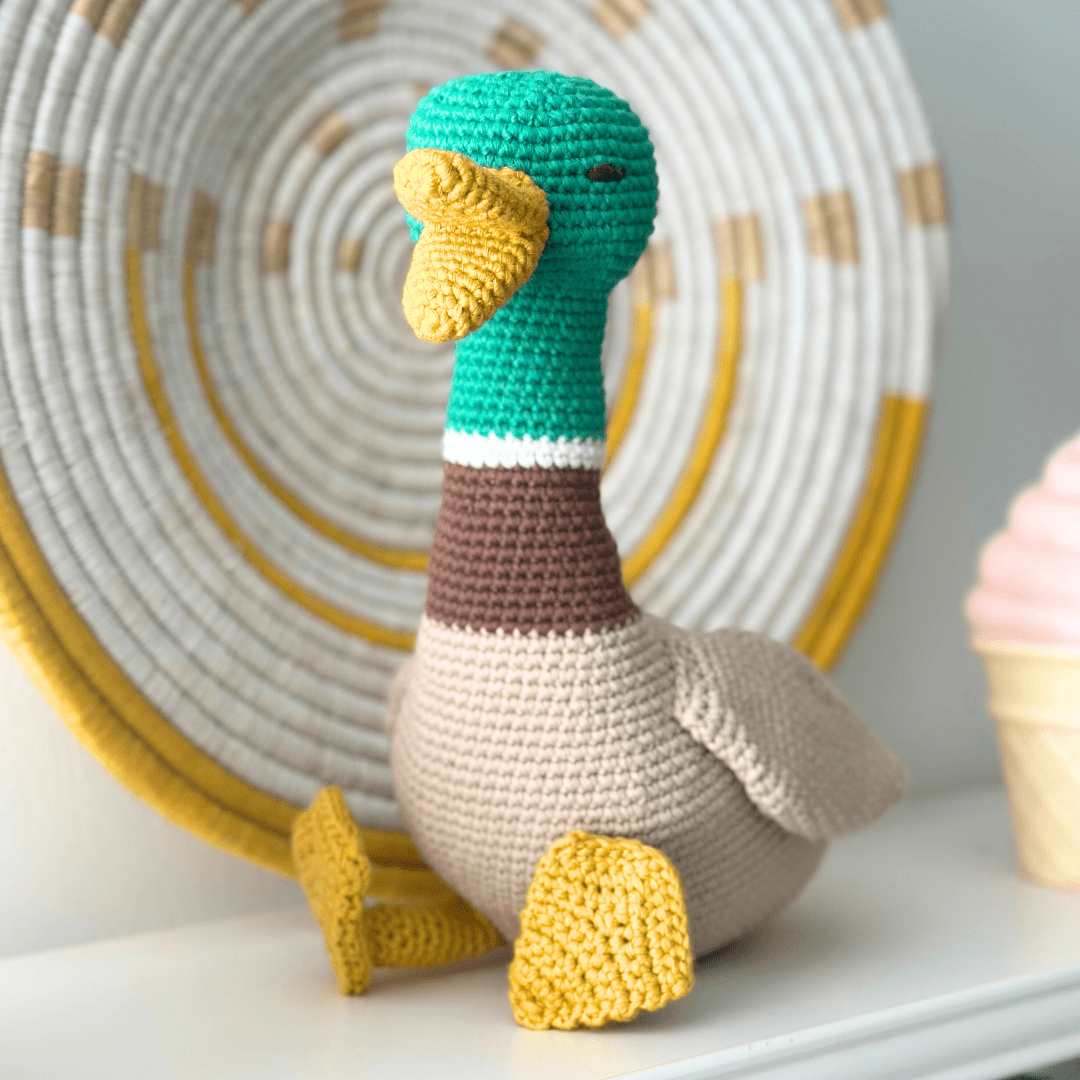 bebemoss.com stuffed animal Ollie the Duck handmade by moms  gifts with purpose