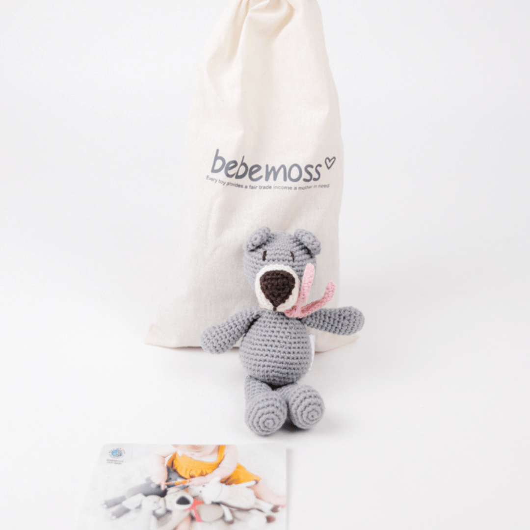 bebemoss.com stuffed animal Atty the bear - grey mini handmade by moms  gifts with purpose