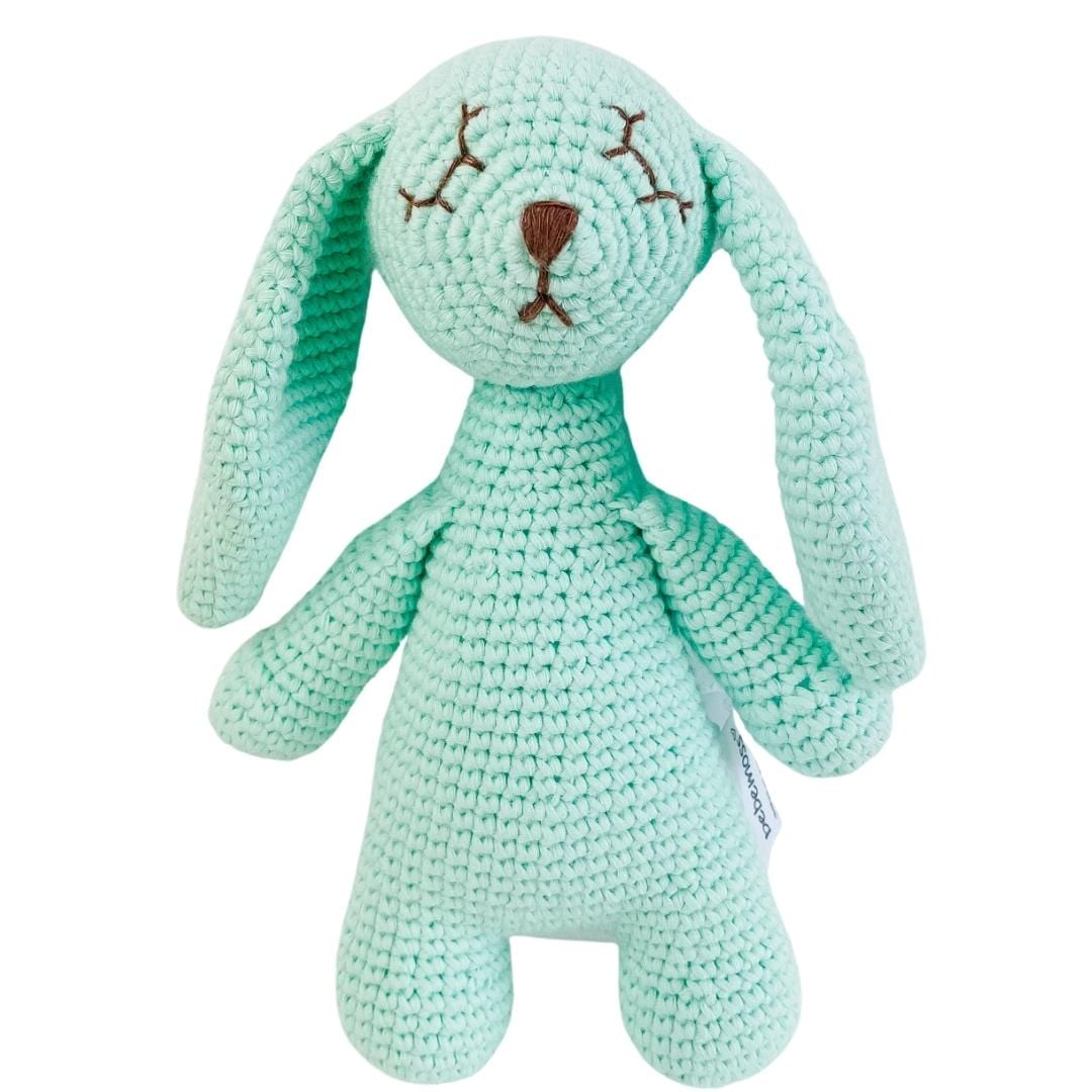 bebemoss.com stuffed animal Mint green Ginger the sleepy bunny handmade by moms  gifts with purpose