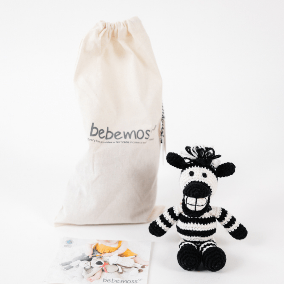 bebemoss.com stuffed animal Lebo the zebra- mini handmade by moms  gifts with purpose