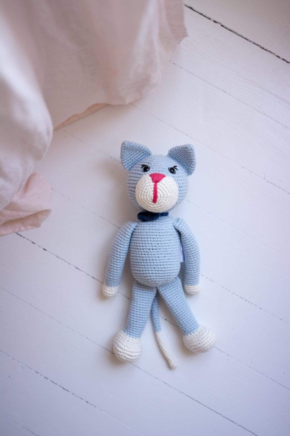 bebemoss.com toy light blue Oliver the cat handmade by moms  gifts with purpose